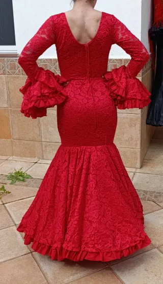 Traje Flamenca Rojo Encaje Volantes