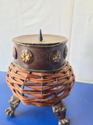 Porta candele etnico vimini e metallo