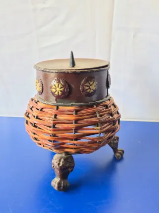 Porta candele etnico vimini e metallo