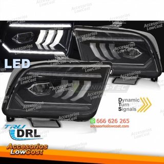 FAROS DELANTEROS TUBO LED NEGRO PARA FORD MUSTANG