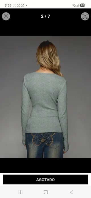 MISSGUIDED Camiseta Manga Larga Gris verde menta