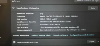 Dell XPS 9370 Core i7 Plata