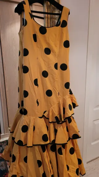 Vestido Flamenca Amarillo Lunares Negros