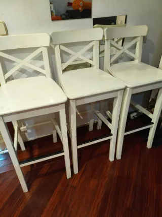 Taburetes Altos Madera Blanco Ikea (3uds)