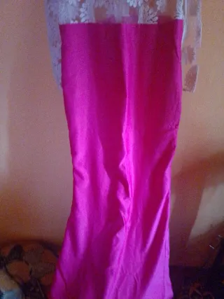 Vestido Fiesta Encaje Blanco y Fucsia T.XL