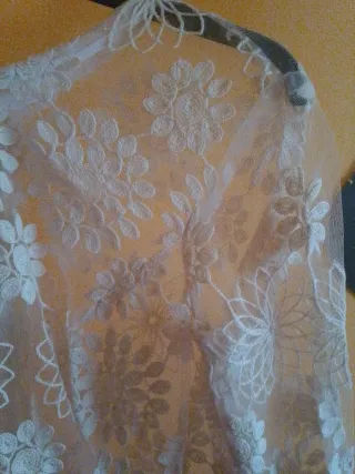 Vestido Fiesta Encaje Blanco y Fucsia T.XL