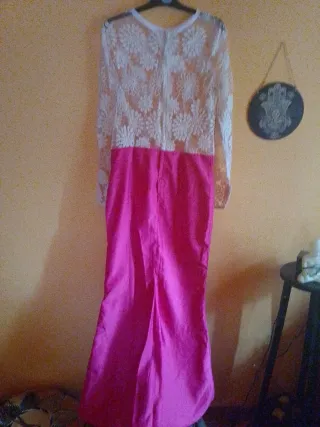 Vestido Fiesta Encaje Blanco y Fucsia T.XL
