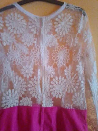 Vestido Fiesta Encaje Blanco y Fucsia T.XL