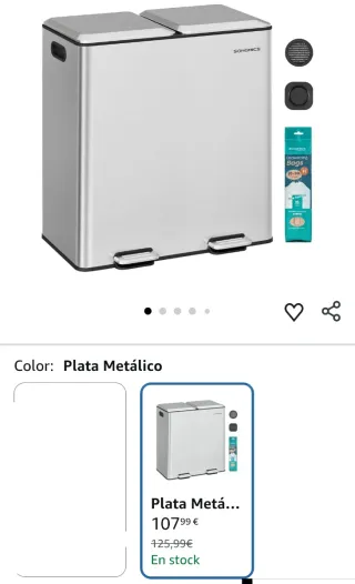 SONGMICS Cubo de Cocina, 2 x 30 L, Papelera Doble