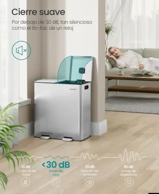 SONGMICS Cubo de Cocina, 2 x 30 L, Papelera Doble