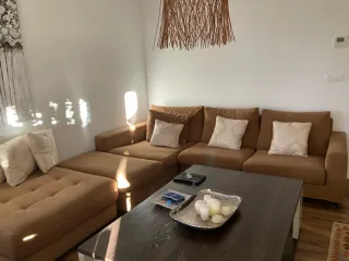 Sofá chaise longue tela marrón