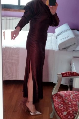 Vestido largo satinado Zara Lingerie marrón