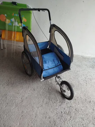 Remolque para perros/niños beige y azul