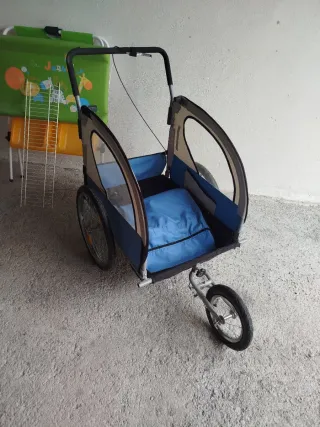 Remolque para perros/niños beige y azul