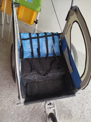 Remolque para perros/niños beige y azul