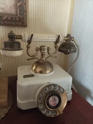 Teléfono Antiguo Telefónica Dorado y Blanco