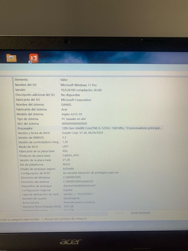 Portátil Acer Aspire 1Tb y 16GB RAM