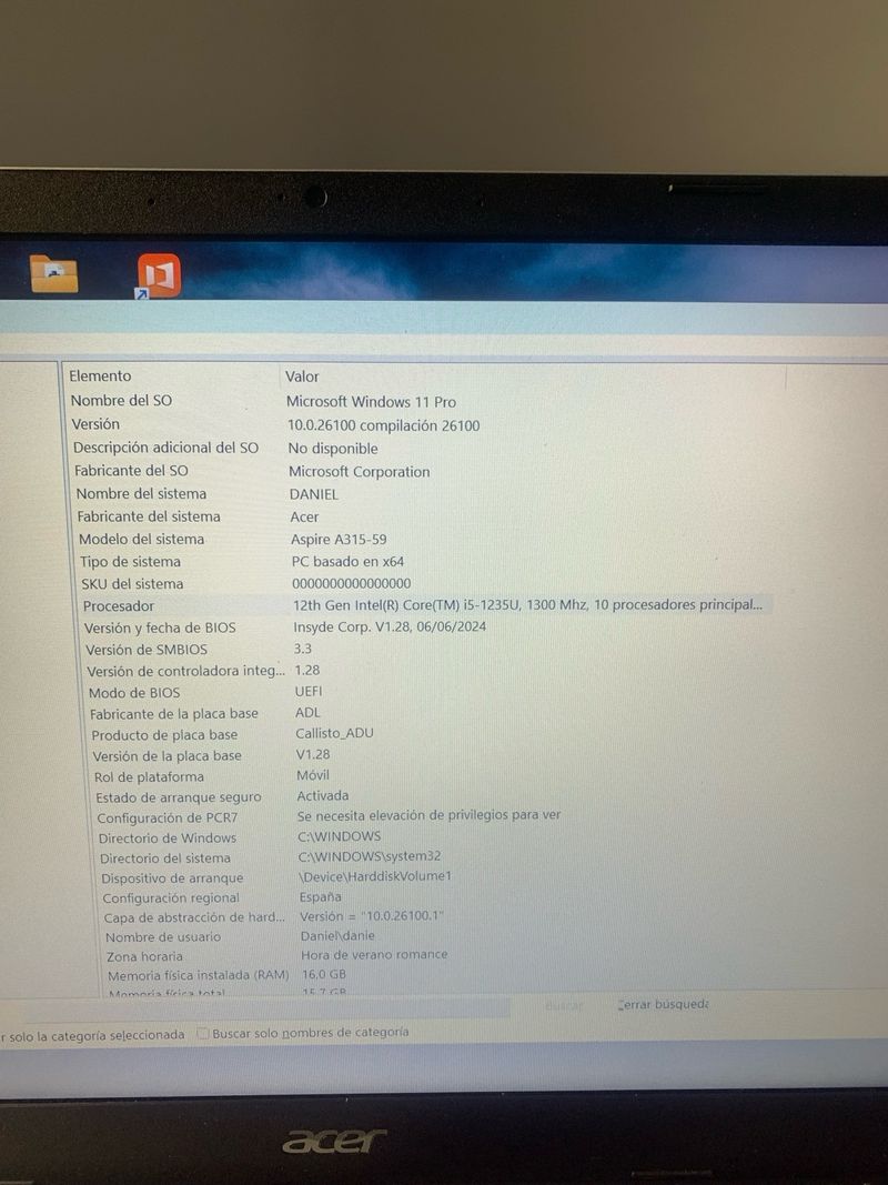 Portátil Acer Aspire 1Tb y 16GB RAM