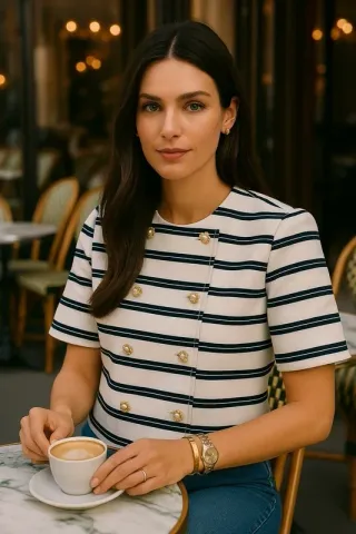 Chaqueta blazer manga corta rayas azul blanca Zara