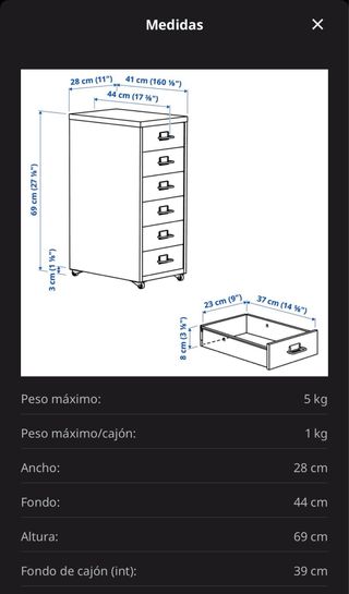 Cajonera Metálica IKEA Helmer Blanca
