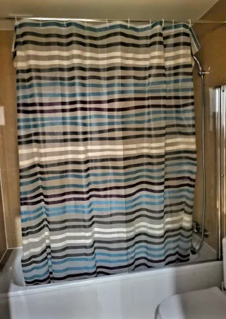 Cortina de ducha rayas azul y gris
