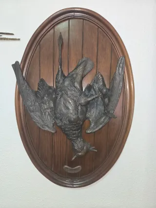 Figuras bronce aves madera caoba grande 1900 ,1940