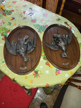 Figuras bronce aves madera caoba grande 1900 ,1940