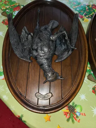 Figuras bronce aves madera caoba grande 1900 ,1940