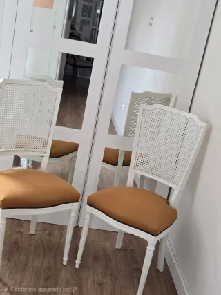 Dos sillas blancas y tapizado mostaza sin estrenar
