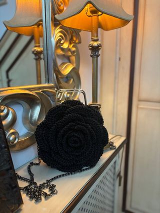 Bolso Negro Crochet Flor