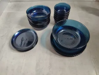 Juego Vajilla Cristal Azul Martelé