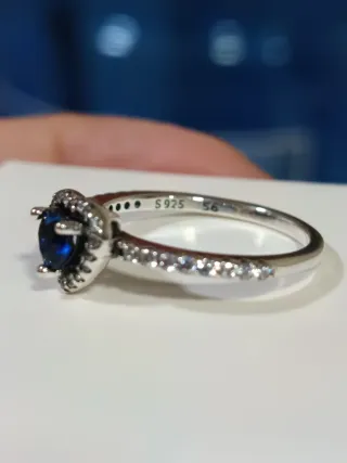 Anillo Plata S925 Corazón Azul Brillante Talla 56