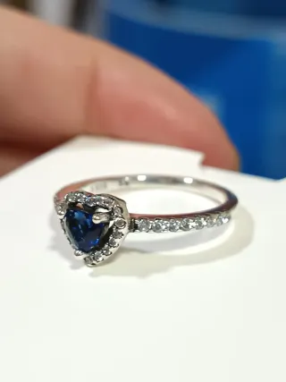 Anillo Plata S925 Corazón Azul Brillante Talla 56