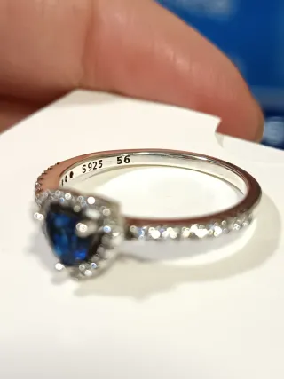Anillo Plata S925 Corazón Azul Brillante Talla 56