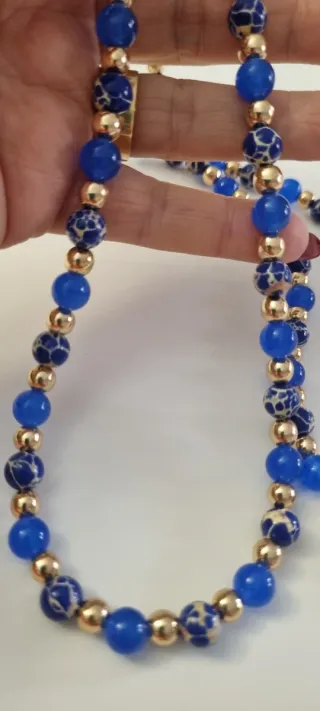 Conjunto Collar, Pulsera, y Pendientes Piedras nat