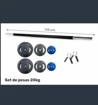 Set Pesas 20 kg Barra 140cm Discos 30mm NUEVO