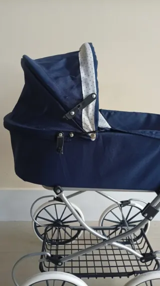 Juguete- Carrito de muñecas azul marino y hueso