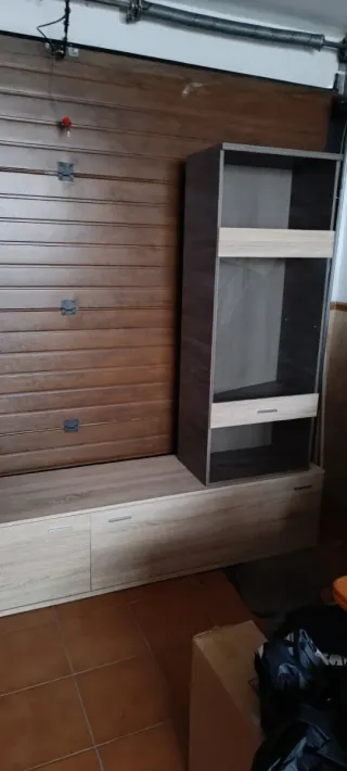 Mueble de salón modular madera y cristal