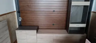 Mueble de salón modular madera y cristal