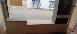 Mueble de salón modular madera y cristal