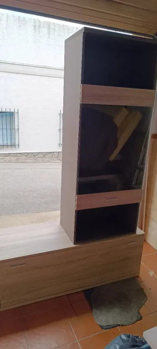 Mueble de salón modular madera y cristal