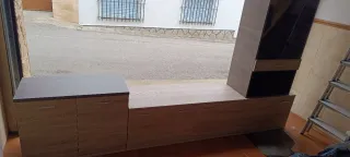 Mueble de salón modular madera y cristal