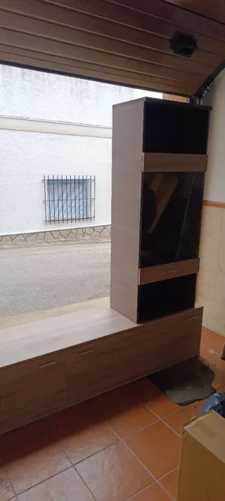 Mueble de salón modular madera y cristal