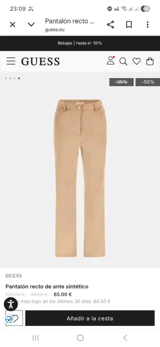 Pantalón Guess recto camel ante sintético Kelly