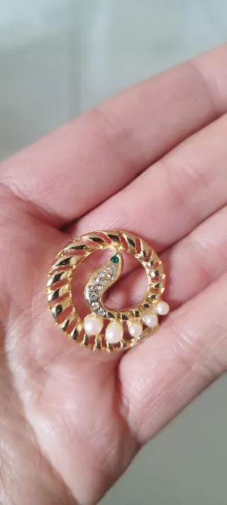 Bottone gioiello vintage serpente perle da 2,8 cm