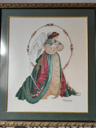 Cuadro punto de cruz ángel con bebé