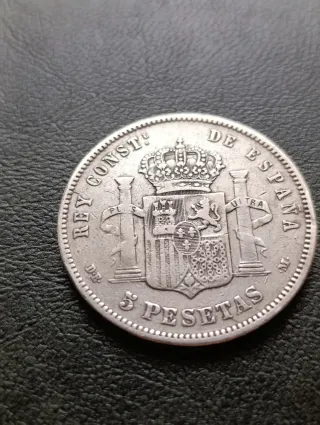 Moneda Plata 5 pesetas Alfonso XII año 1877.