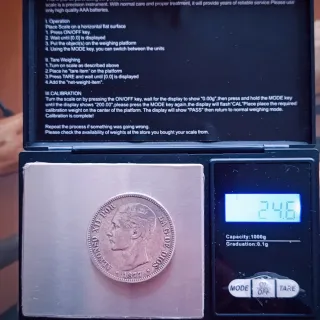 Moneda Plata 5 pesetas Alfonso XII año 1877.