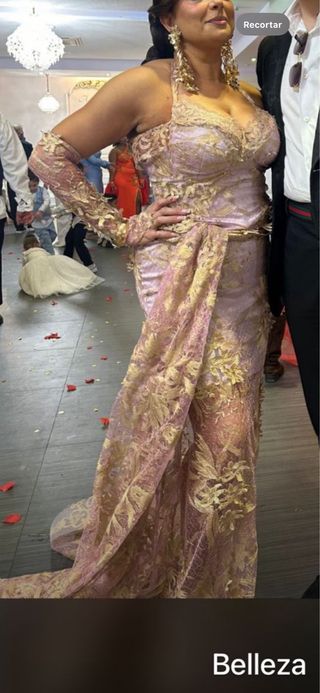 Vestido Gitano Boda Rosa y Dorado