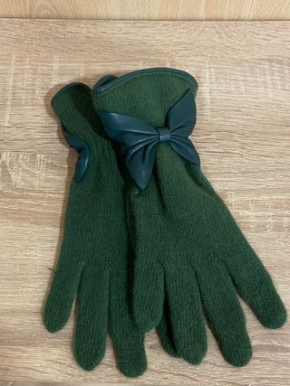 Guantes Santacana Lana y Piel Adorno Lazo